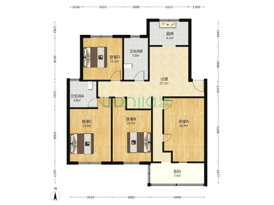 换新小区 4室0厅2卫 134平方