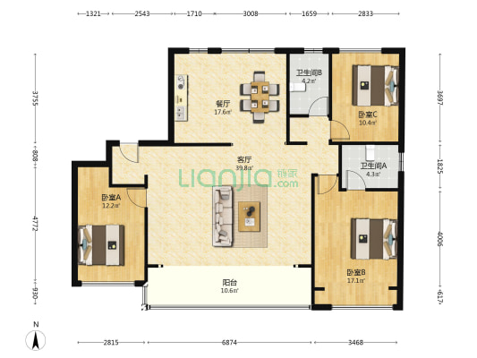 天境上辰 3室2厅2卫 142平方