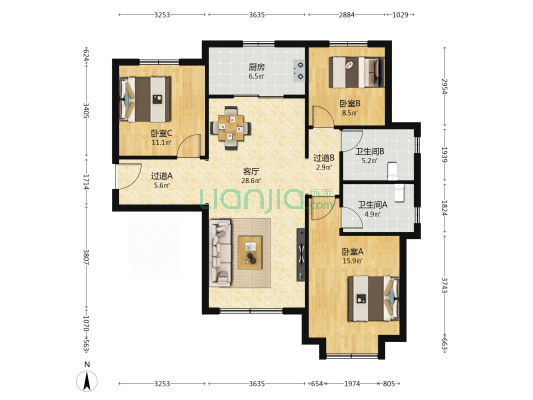 保利云水园二期 3室1厅2卫 120平方
