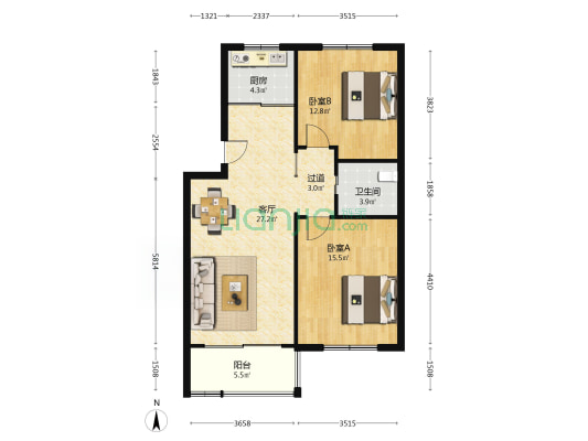 田园河畔居 2室1厅1卫 84平方