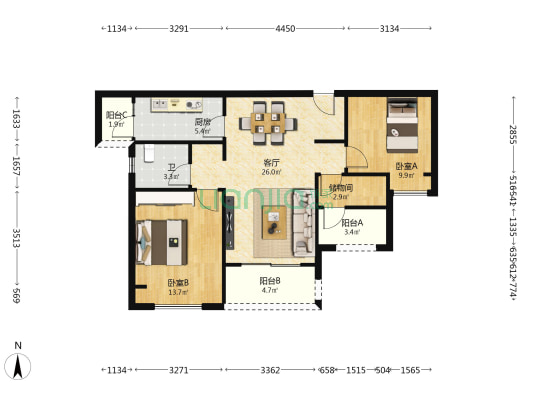 荣盛观云郡观天下组团 2室1厅1卫 89平方