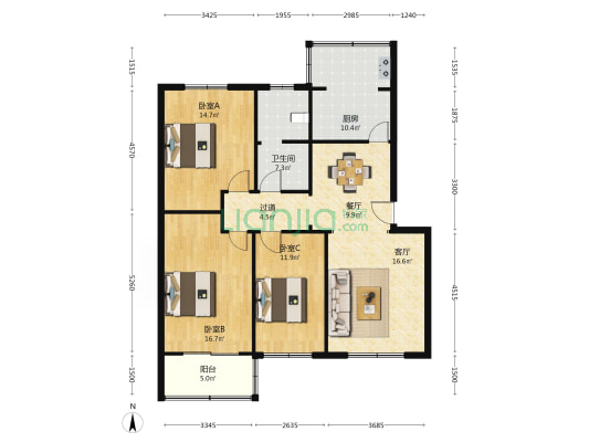 管城后街1号院 3室2厅1卫 111平方