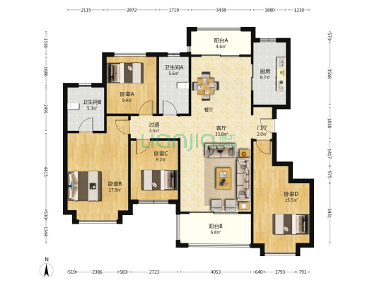 雅居乐湖居笔记星徽 4室1厅2卫 141平方