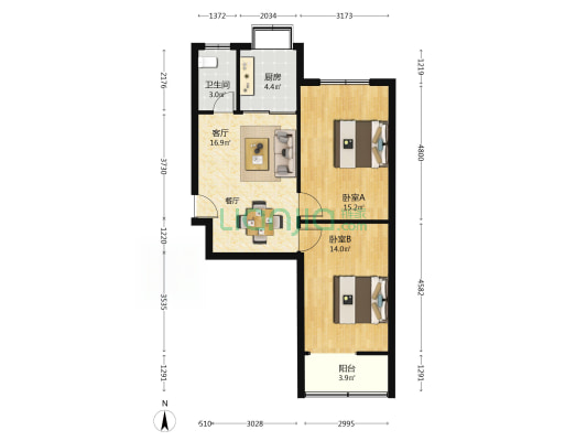 建新西街78号院 2室1厅1卫 69平方