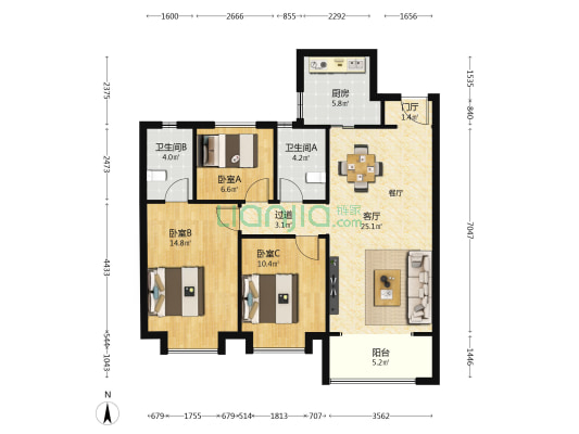 华润置地未来城市DK4 3室1厅2卫 112平方