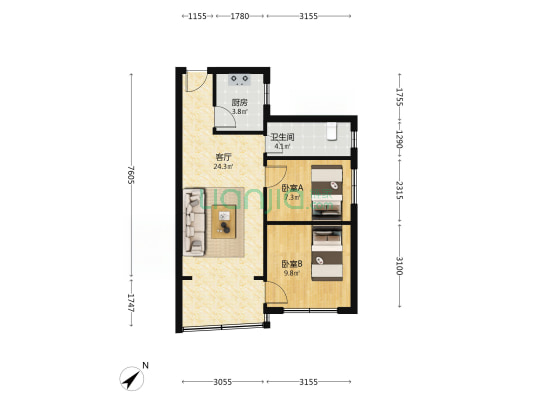 图强村443号 2室1厅1卫 62平方