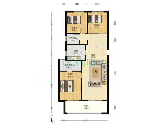 康桥·悦蓉园 3室1厅2卫 119平方