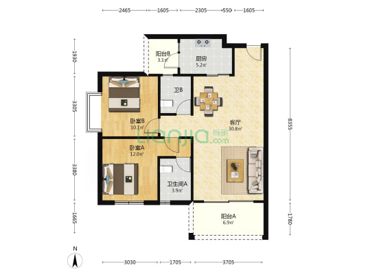 金太阳公馆三期 2室1厅2卫 93平方