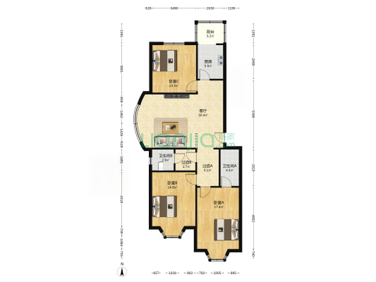 海达明园 3室1厅2卫 126平方