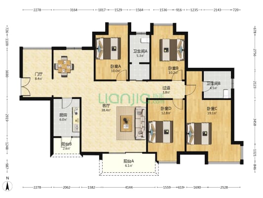 宝荷欣苑 4室1厅2卫 147平方