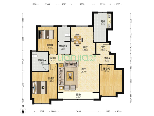 瑞泽苑 2室2厅2卫 130平方