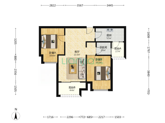 御华兰亭四期 2室1厅1卫 73平方
