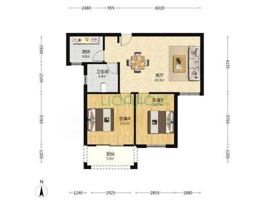 芦村家园 2室1厅1卫 89平方