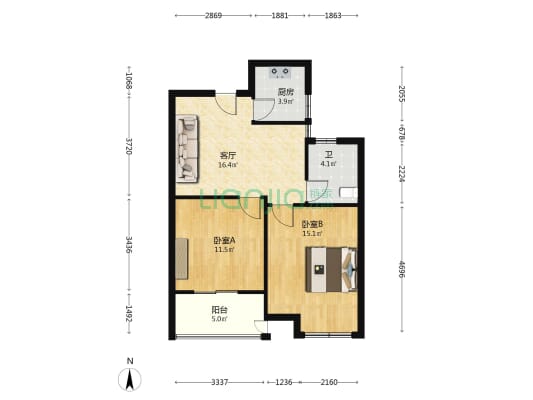 新中北家园 2室1厅1卫 71平方