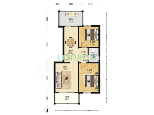 西郊公园家属院 2室2厅1卫 72平方