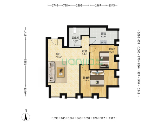 融创·滨海中心 2室1厅1卫 102平方