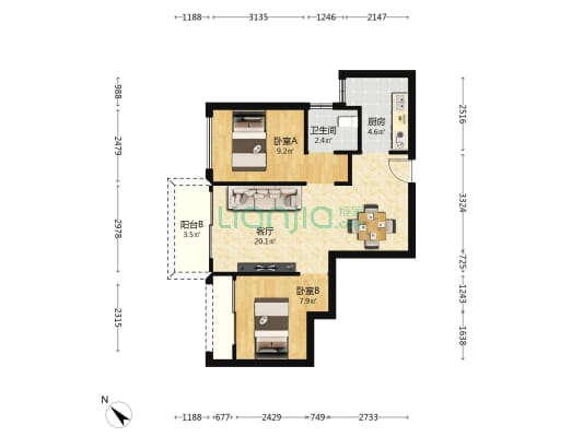 璟荟名庭 2室1厅1卫 68平方