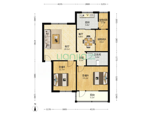 棉纺小区 2室2厅1卫 101平方