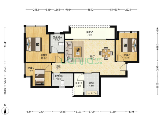 中建星辰 3室1厅2卫 99平方