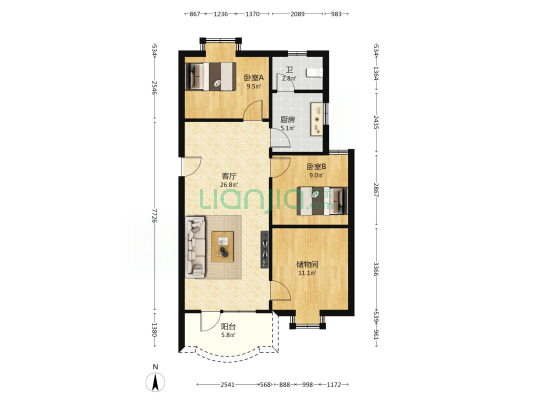 三建御景花园 2室1厅1卫 84平方