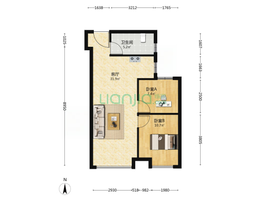 绿城·桂语听蘭 2室1厅1卫 74平方