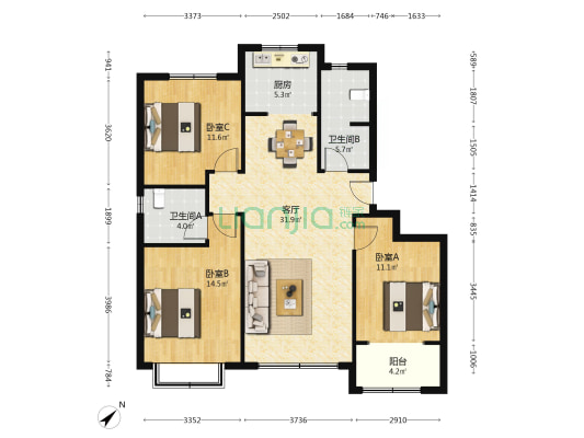 依山美郡 3室1厅2卫 122平方