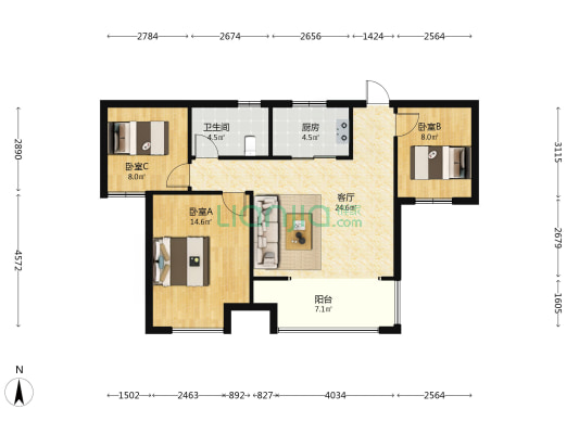 盛世城邦云园 3室1厅1卫 92平方
