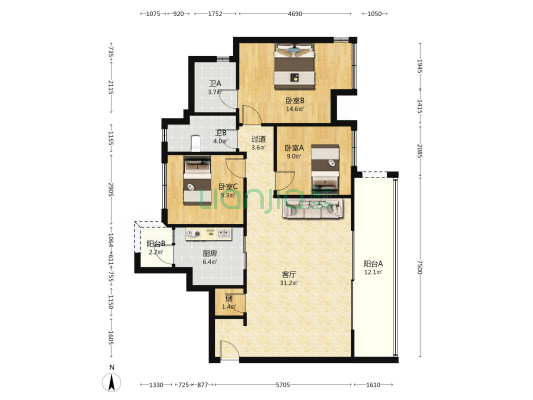 青秀阅山 3室1厅2卫 119平方