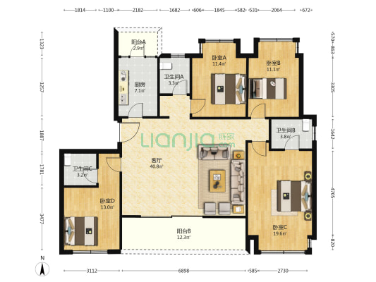 桃源居国际花园五区二期香澜山 4室1厅3卫 152平方