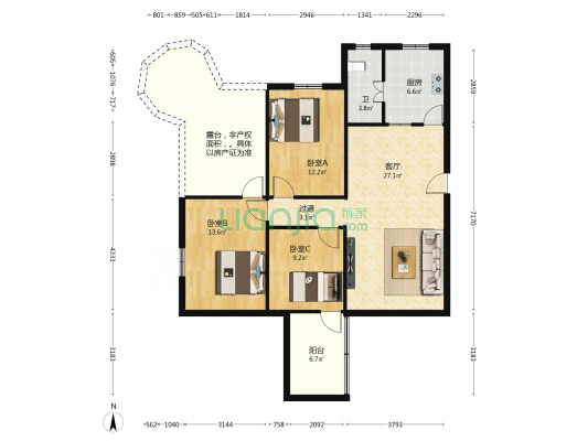 城建集团彩虹花园 3室1厅1卫 100平方