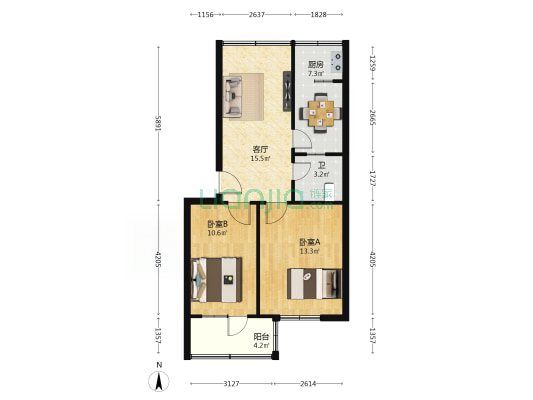 五砂厂家属区 2室1厅1卫 58平方