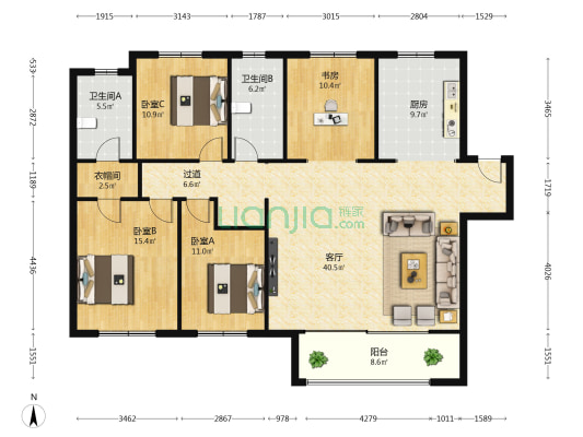 海马公馆二期 4室1厅2卫 163平方