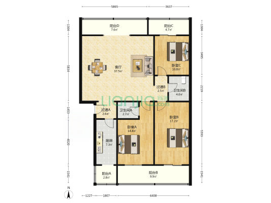长安物资三站小区 3室1厅2卫 146平方