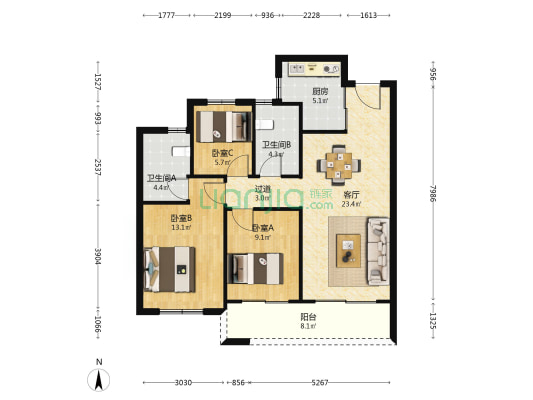 保亿丽云府 3室1厅2卫 93平方