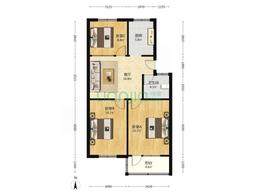 文化宫家属院 3室1厅1卫 86平方