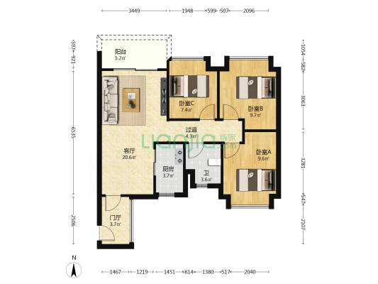 锦绣明城 3室1厅1卫 90平方