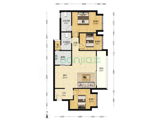 万科璞园璞玥 3室1厅2卫 99平方