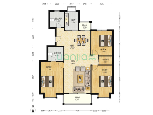 龙祥秋月苑 3室2厅2卫 138平方