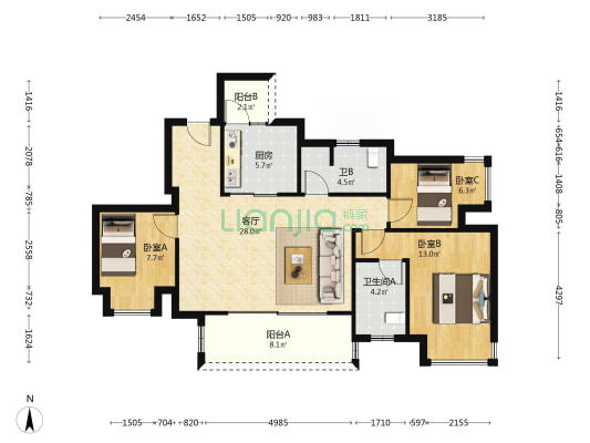 融创0238星潮苑 3室1厅2卫 99平方