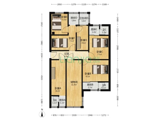 建设银行宿舍 6室0厅4卫 85平方