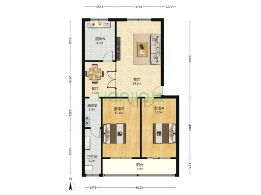 鸿泰花园 2室2厅1卫 108平方