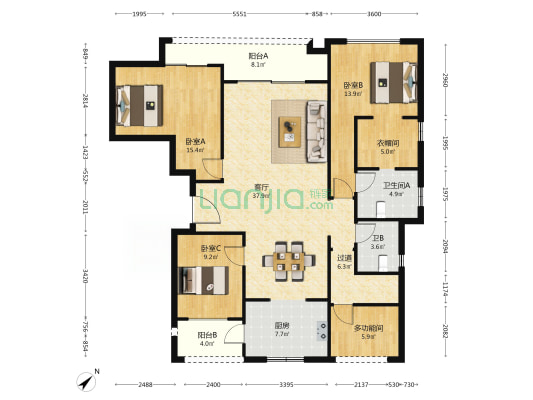 龙湖九里晴川一期 4室1厅2卫 138平方