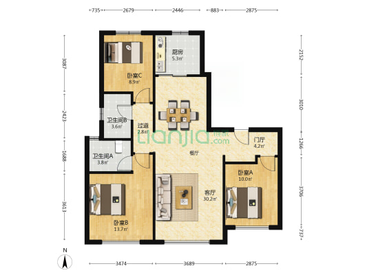 玖玺台观樾 3室1厅2卫 117平方