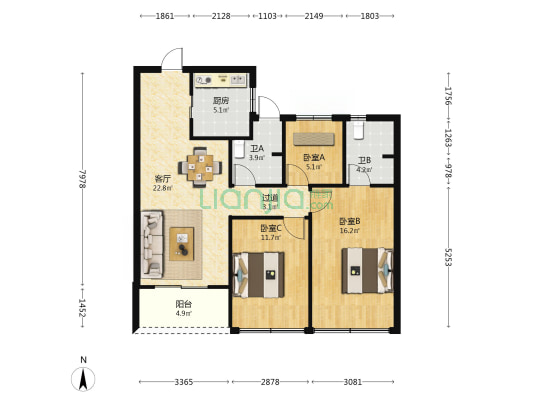 滨江蝶翠迎宾府 3室1厅2卫 95平方