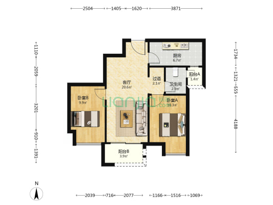 万科四季花城三期 2室1厅1卫 71平方