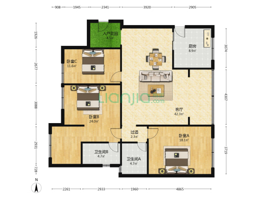 庭院时光 3室1厅2卫 128平方