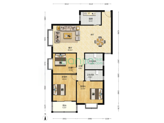 小浪底水利枢纽建设管理局家属院 3室1厅2卫 145平方