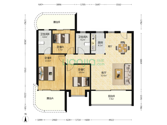 沣华九里 3室1厅2卫 116平方