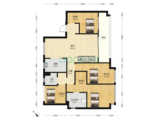 景著雅苑 4室1厅2卫 135平方