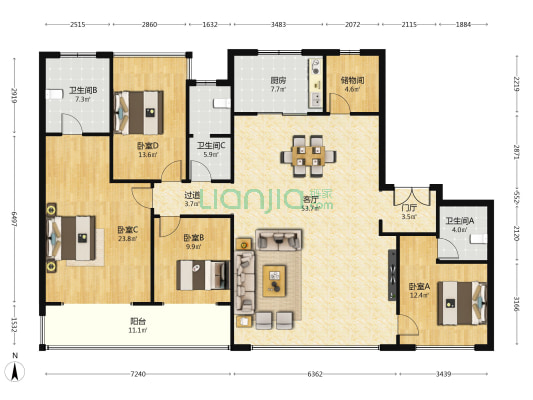 招商央玺 4室1厅3卫 203平方